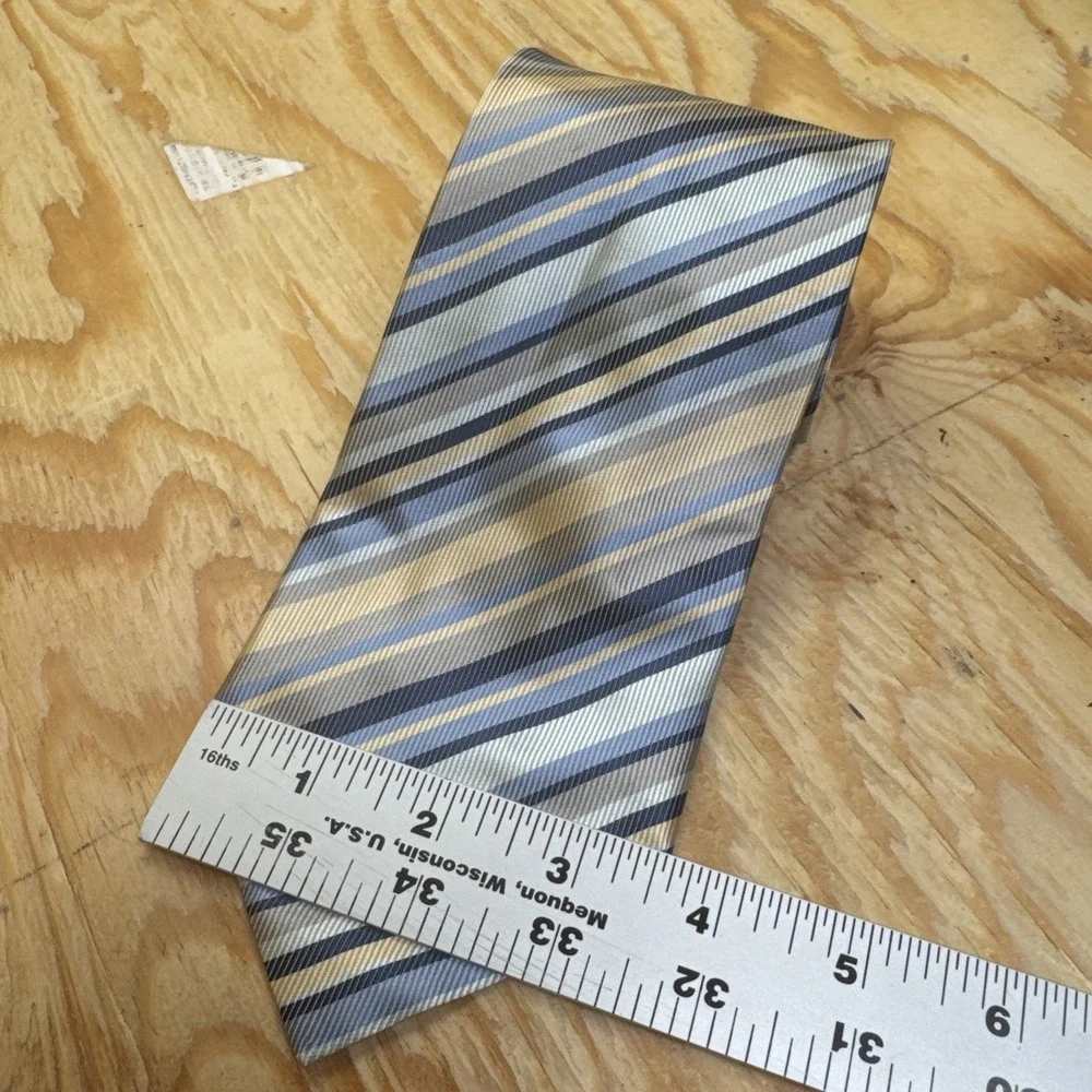 Bernini Neck Tie 100%‎ Silk Regimental Stripe Classic Blue Beige Beach Wedding
